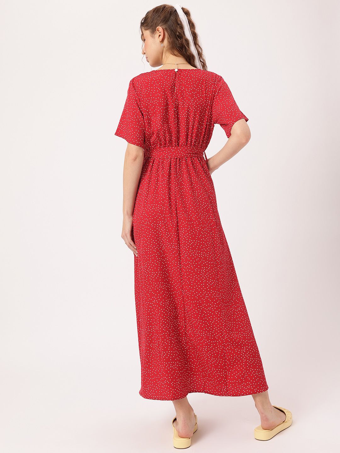 DressBerry Red Polka Dot Wrap Maxi Dress