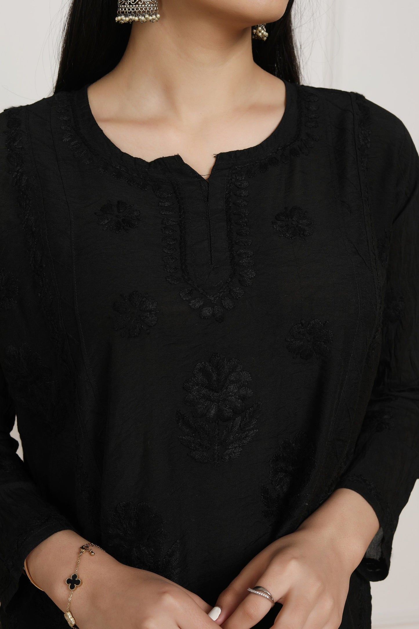 HOUSE OF KARI Floral Embroidered Chikankari Chanderi Silk Co-Ords Set