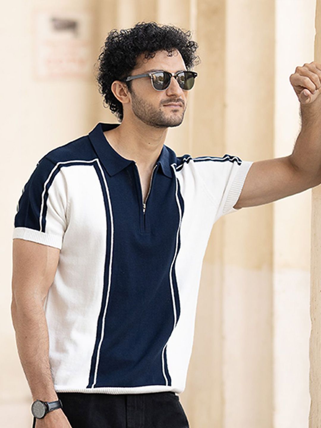 Powerlook Men Colourblocked Polo Collar Regular Fit Cotton T-shirt