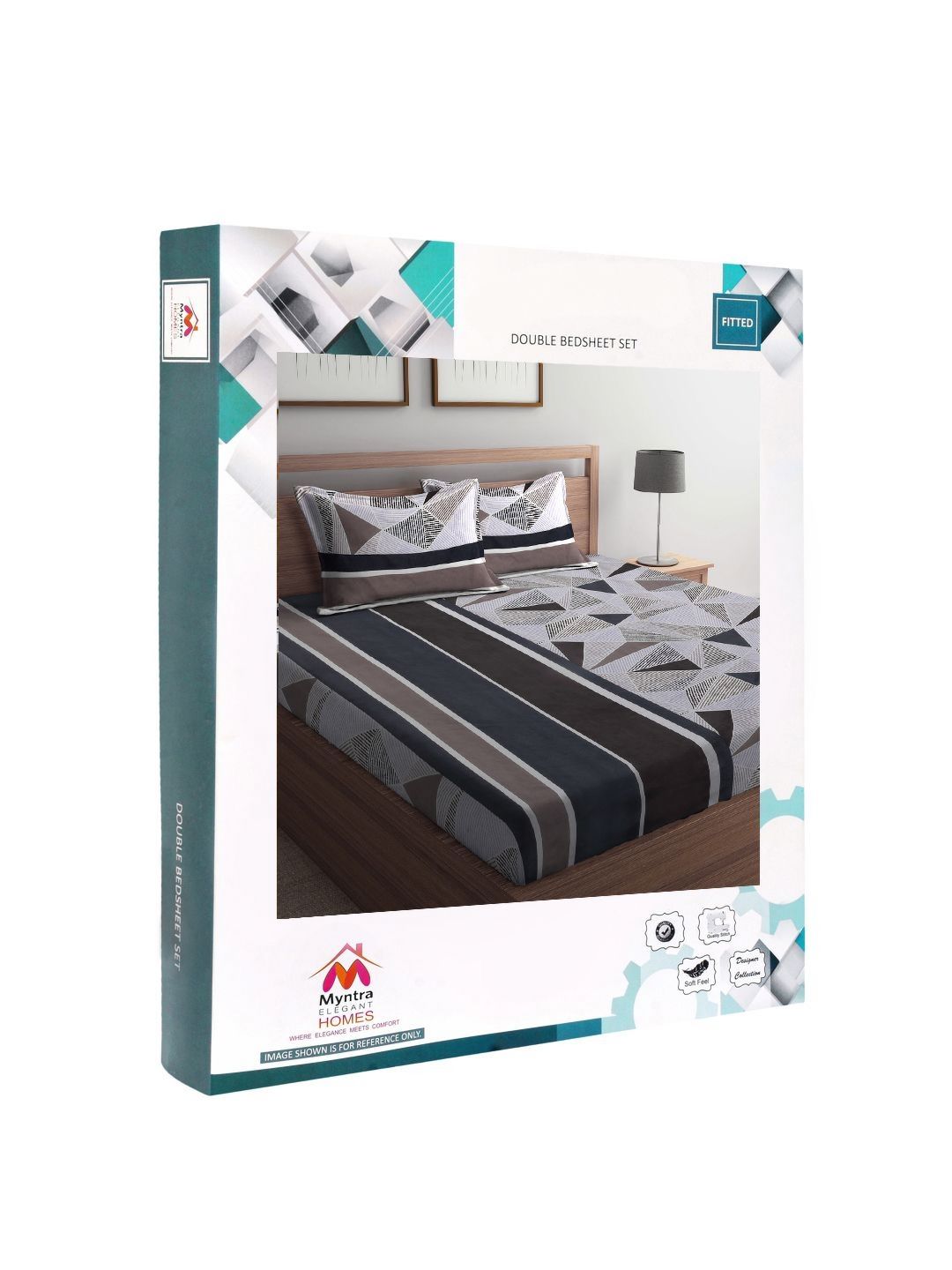 Myntra Elegant Homes Grey & Brown Geometric 300 TC King Cadar dengan 2 Sarung Bantal