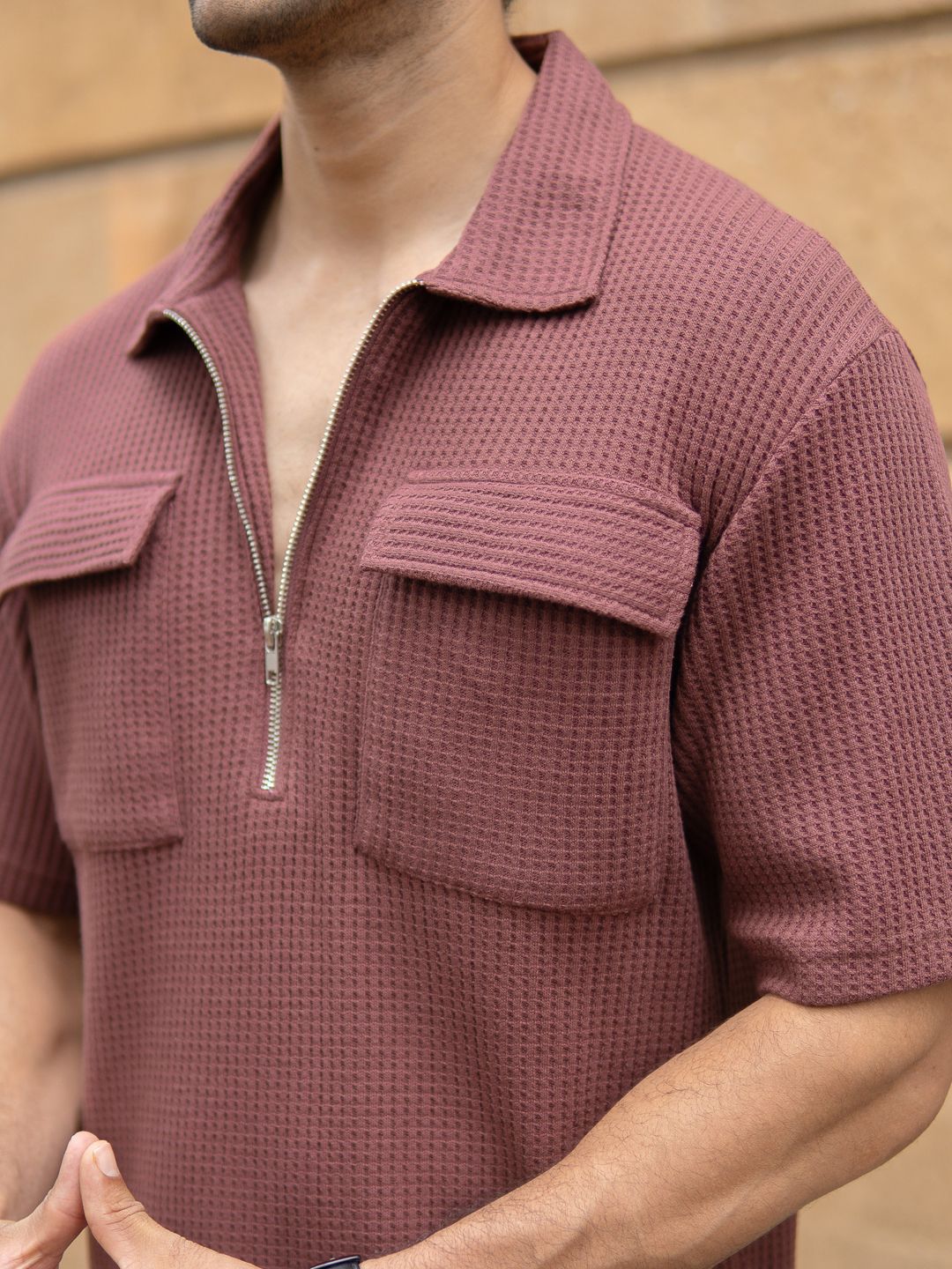 Powerlook SS25 Oversized Self Design Drop-Shoulder Sleeves Pockets Detail T-Shirt