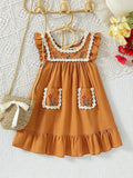 YK Girls Floral Embroidered A-Line Dress