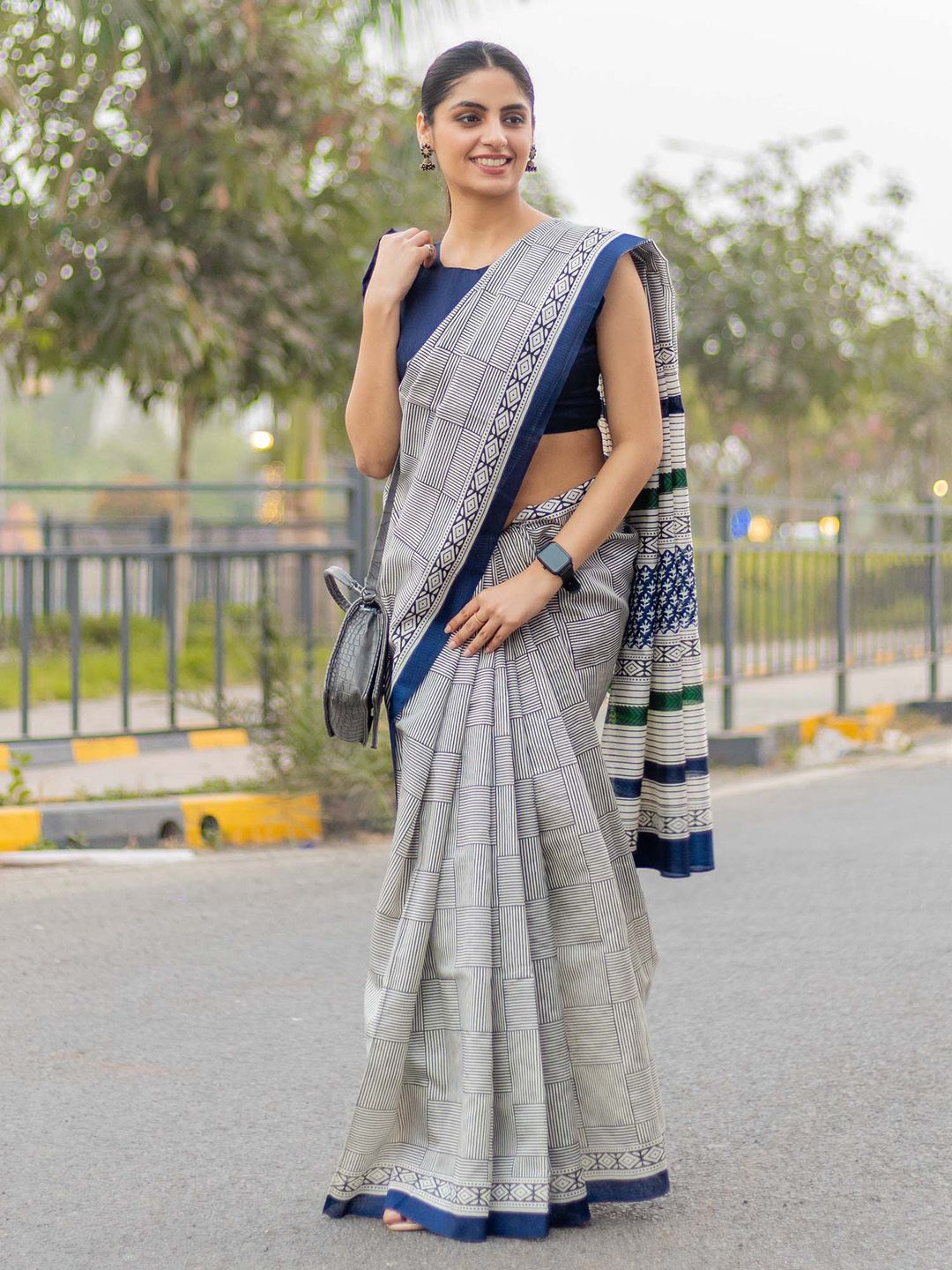 KALINI Silk Blend Block Print Saree