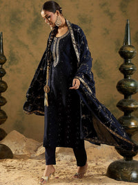 Indo Era Floral Embroidered Straightf Kurta with Trousers & Dupatta