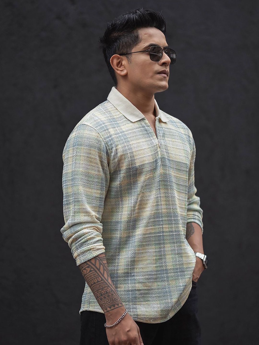 Powerlook Men Checked Polo Collar T-shirt