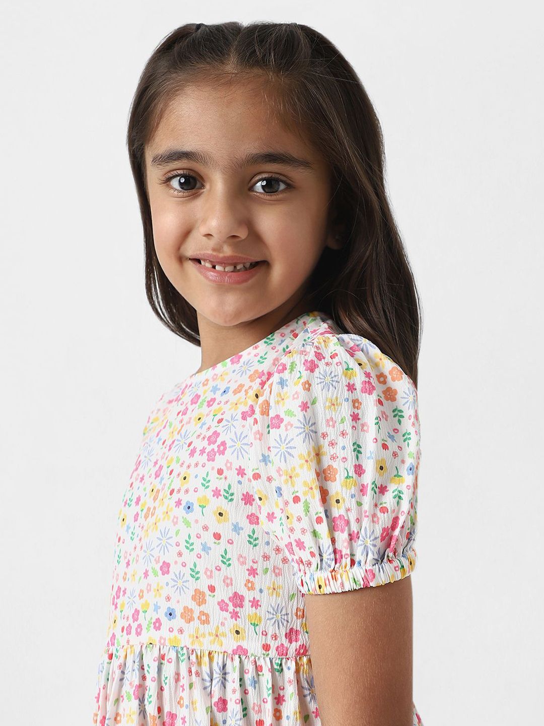 Nauti Nati Girls Floral Print White Cotton Frock