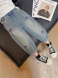 YK Girls Comfort Relaxed Fit High-Rise Light Fade Embellished Stretchable Jeans