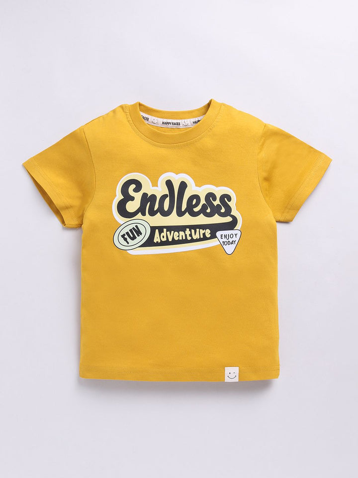 Happy Faces Kids Boys Typography Printed Pure Cotton T-Shirt