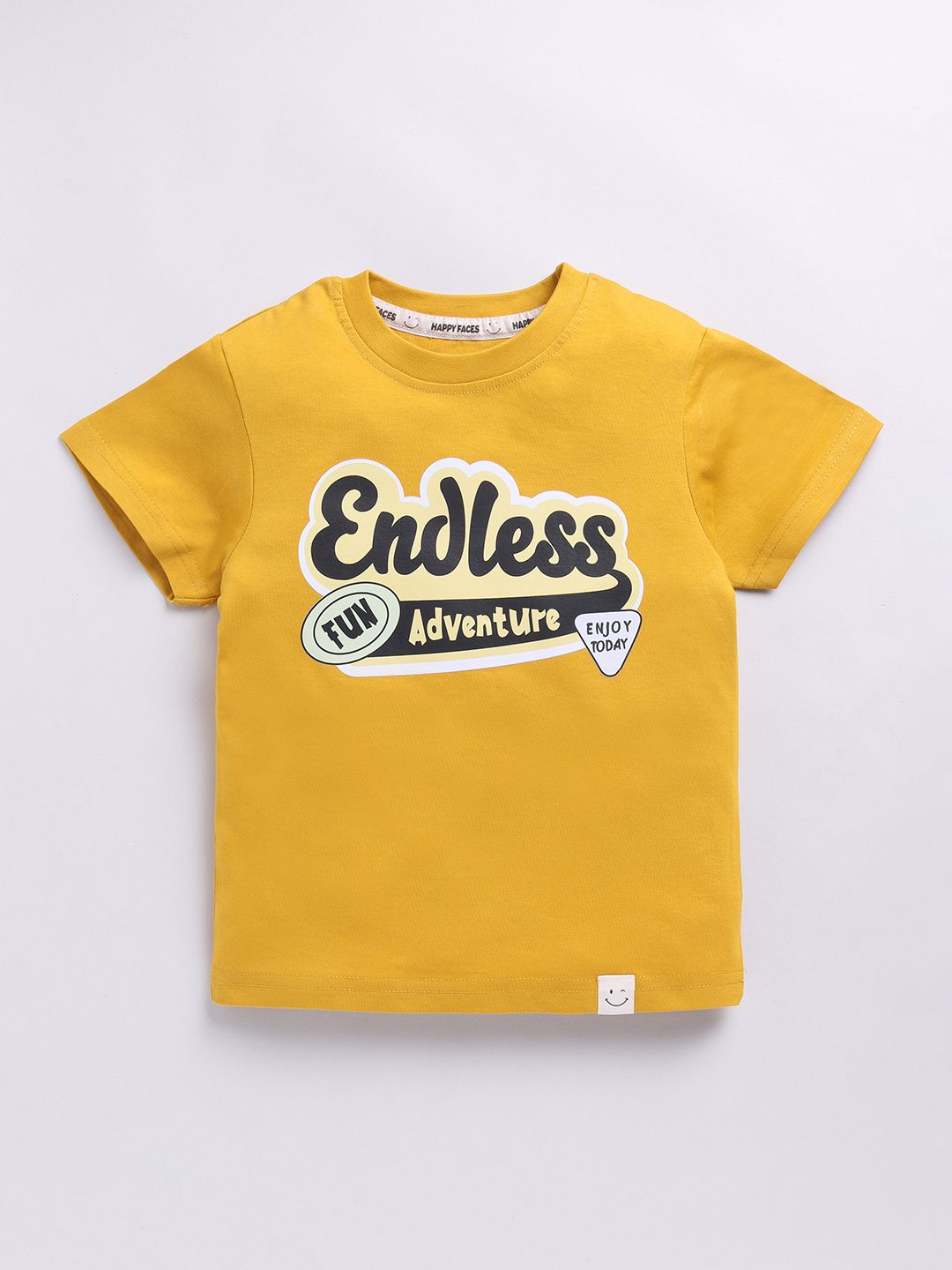 Happy Faces Kids Boys Typography Printed Pure Cotton T-Shirt