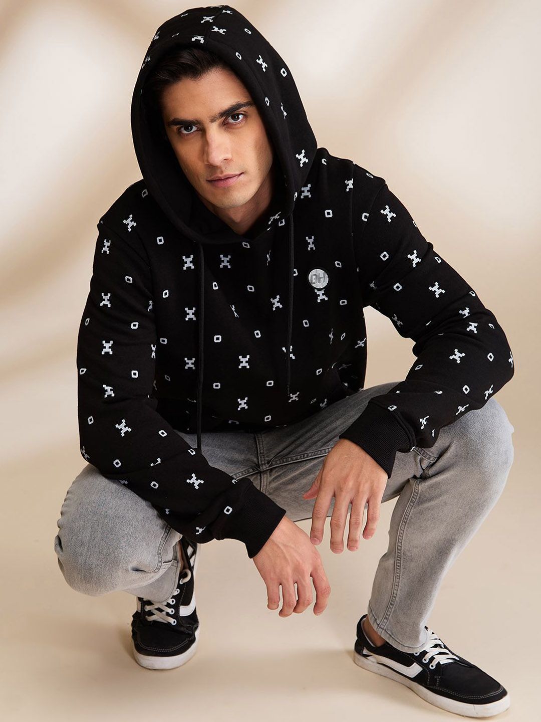 Being Human Geometric Printed Hooded Long Sleeves Pullover
