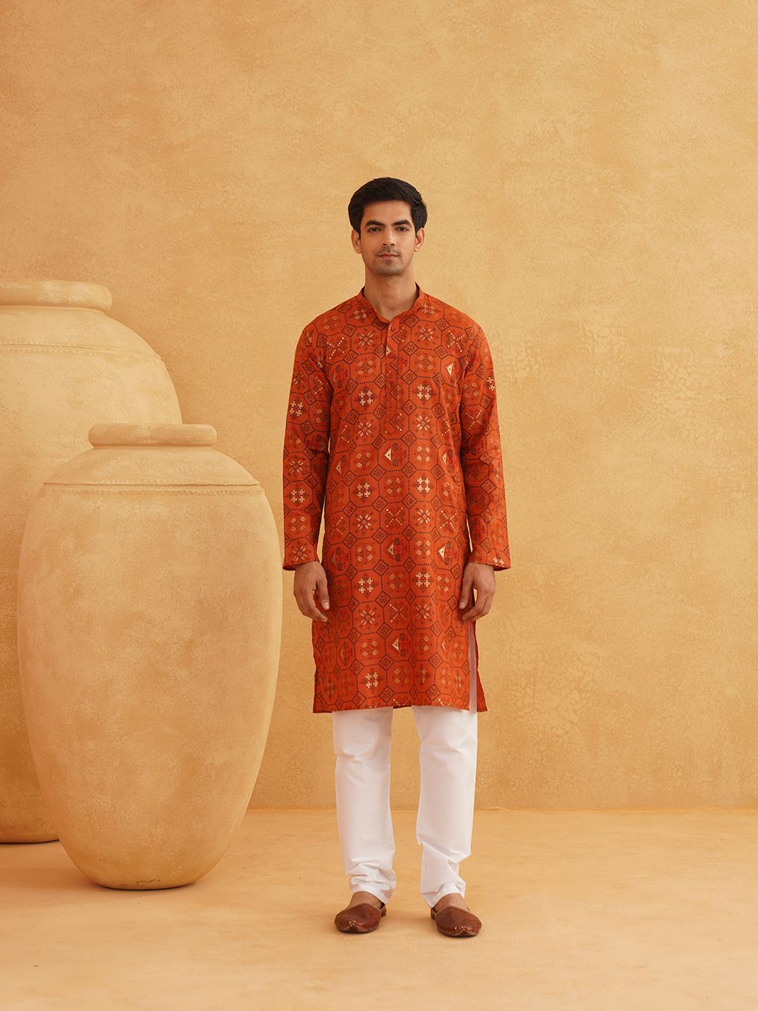 SOJANYA Ethnic Motifs Printed Band Collar Straight Long Kurta