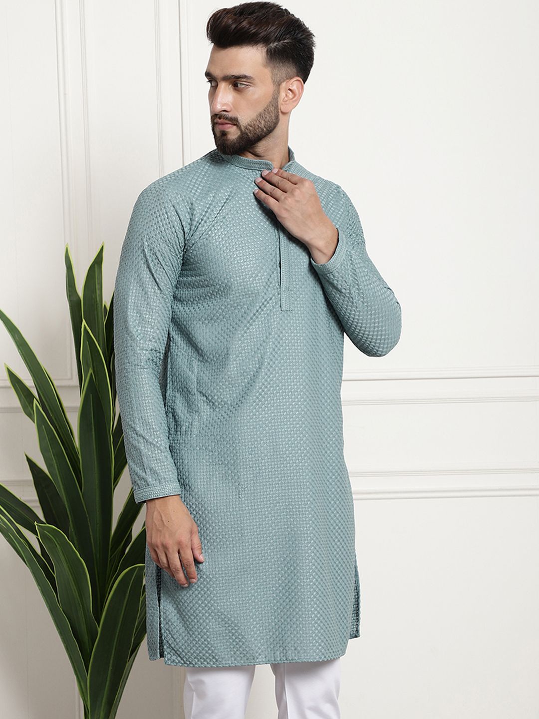 SOJANYA Rekaan Tenunan Kolar Mandarin Straight Cotton Kurta