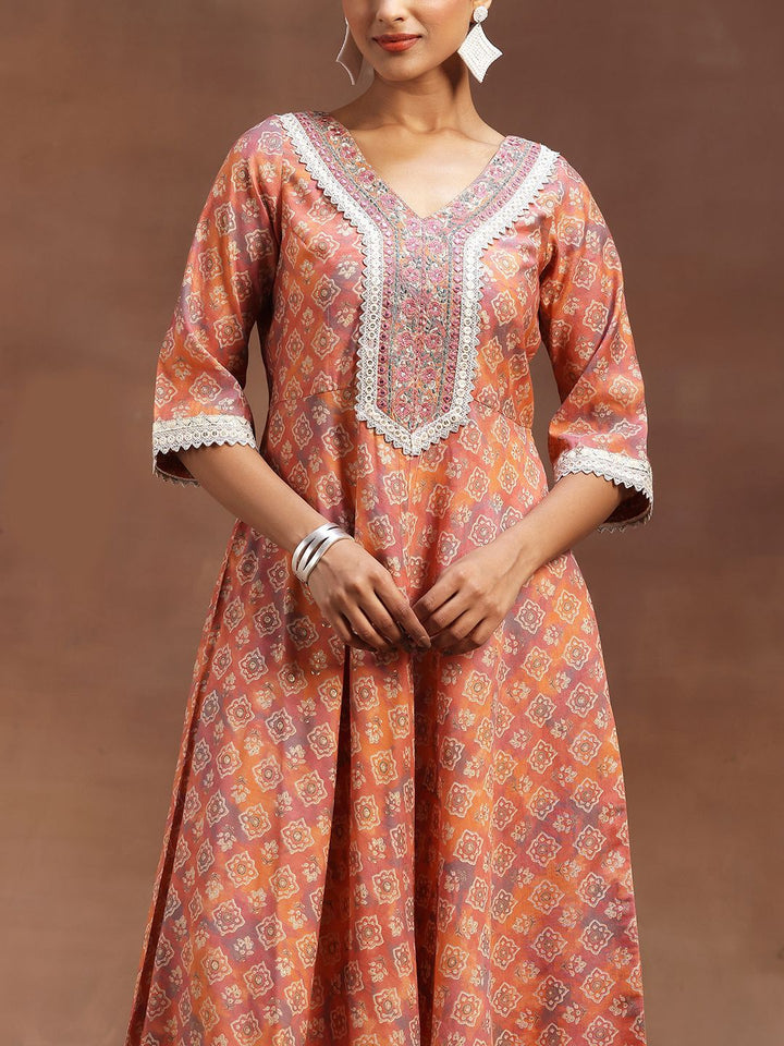 Libas Ethnic Motifs Printed Zari Panelled A-Line Kurta With Trouser & Dupatta