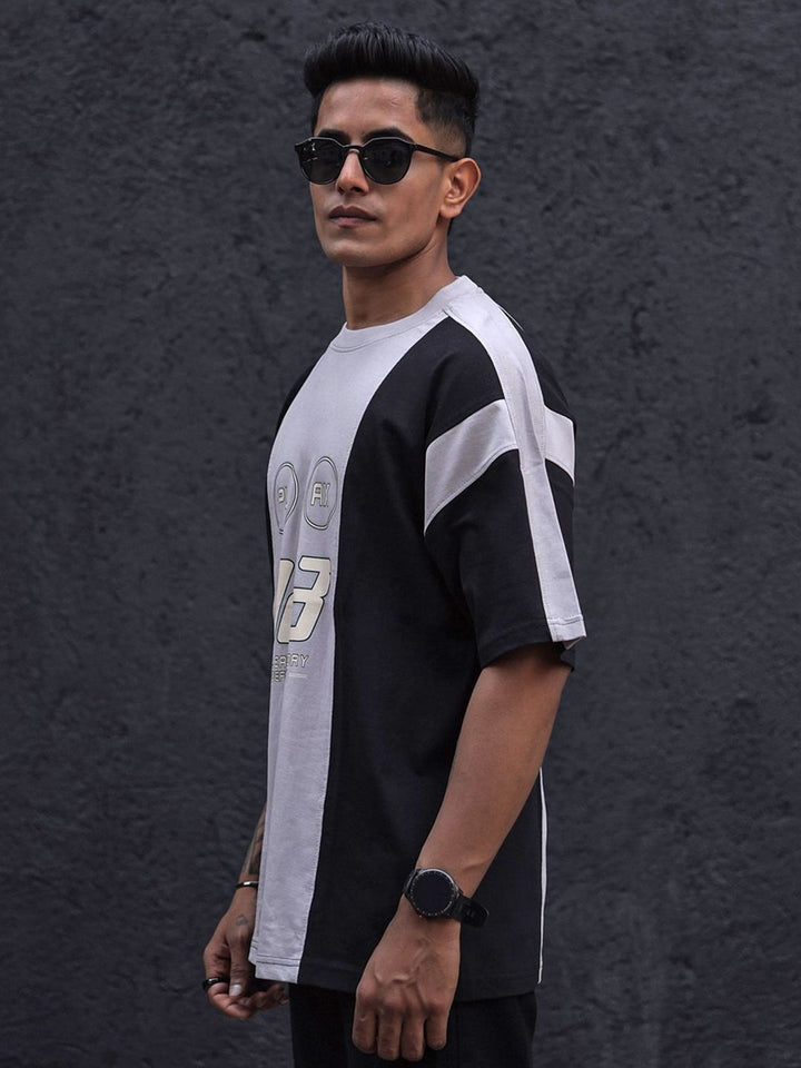 Powerlook Men Typography Colourblocked Drop-Shoulder Sleeves T-shirt