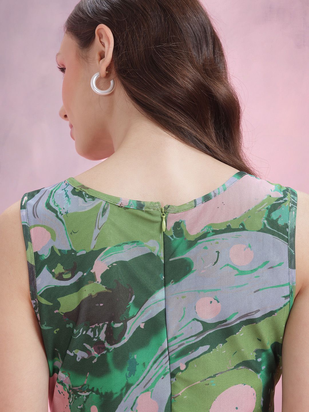 DressBerry Ruched Printed Mesh Maxi Dress