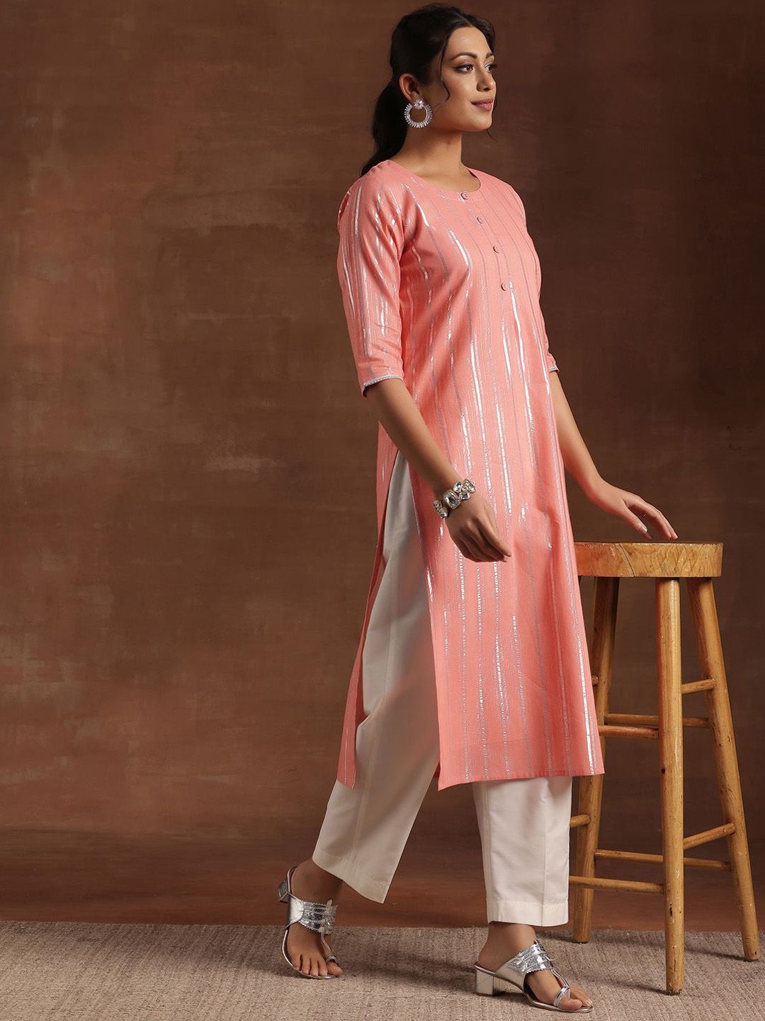 Libas Striped Gotta Patti Cotton Straight Kurta