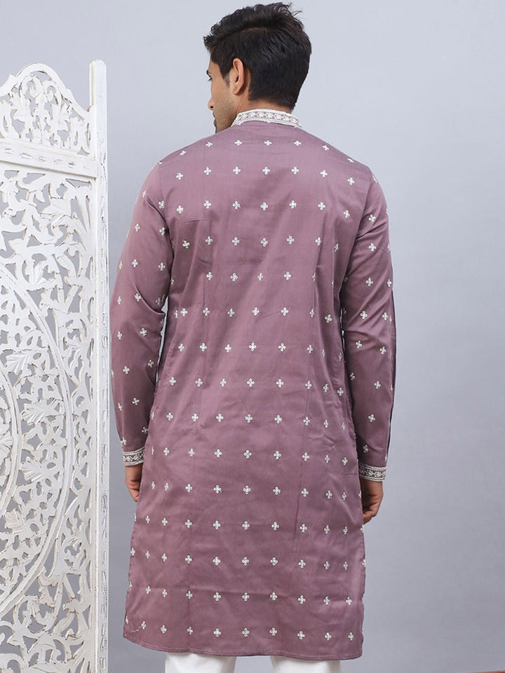 Jompers Floral Sequins Embroidered Mandarin Collar Straight Kurta