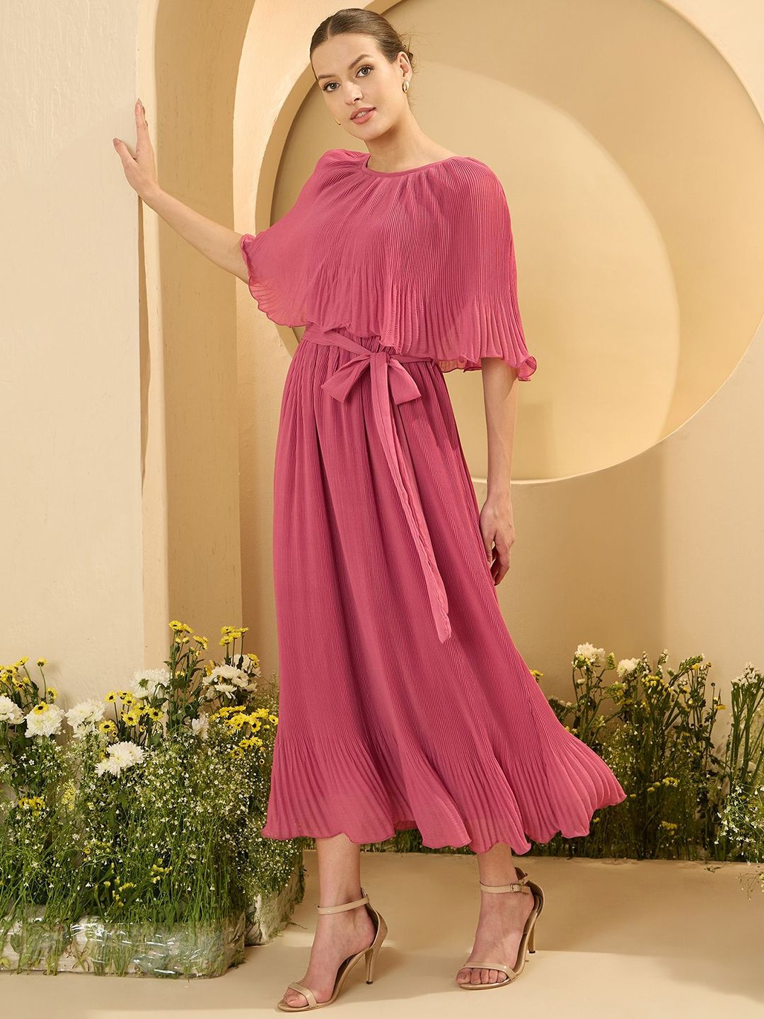 Antheaa Cape Sleeves Chiffon Maxi Dress