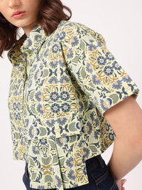 DressBerry Nomad Nook Printed Seersucker Boxy Crop Shirt