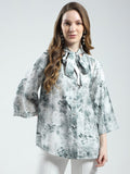 Monte Carlo Printed Tie-Up Neck Shirt Style Top