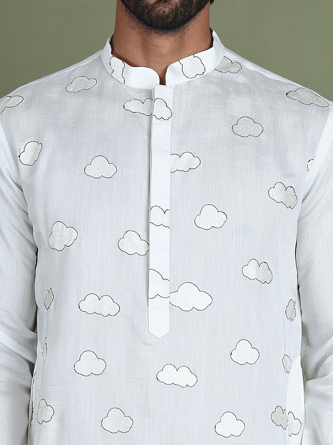 Jompers Coversational Printed Embroidered Mandarin Collar Straight Kurta