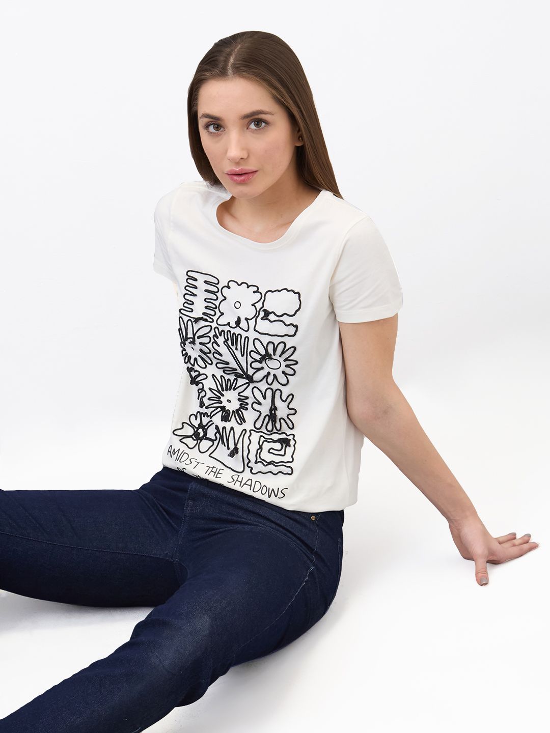 SPYKAR Women Regular Fit Floral Printed Round Neck Cotton T-shirt