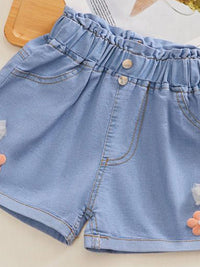 YK Girls Embellished Washed Denim Shorts