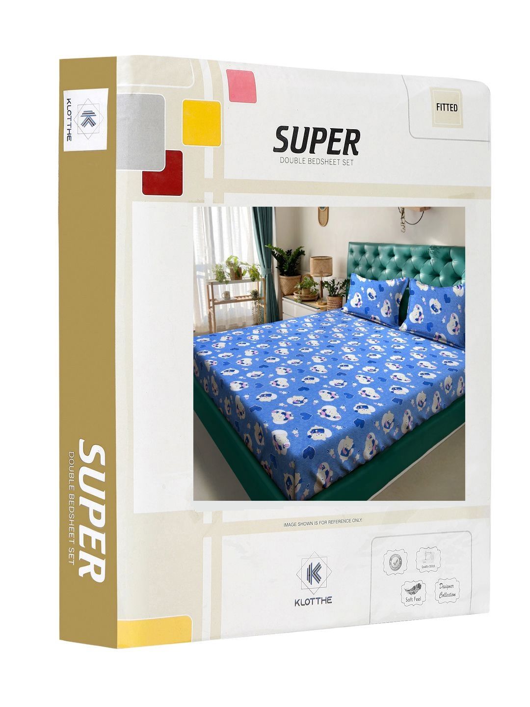 KLOTTHE Blue Conversational Pure Cotton 400 TC Dilengkapi Cadar King Superfine dengan 2 Sarung Bantal-98 x 89 inci