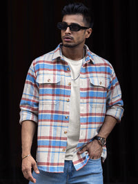 Powerlook Men Spread Collar Tartan Checked Cotton Casual Shirt