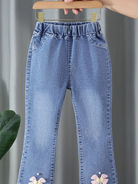 YK Girls Comfort Relaxed Fit High-Rise Light Fade Embellished Stretchable Jeans