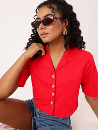 DressBerry Cherry Red Comfort Chic Crop Shirt