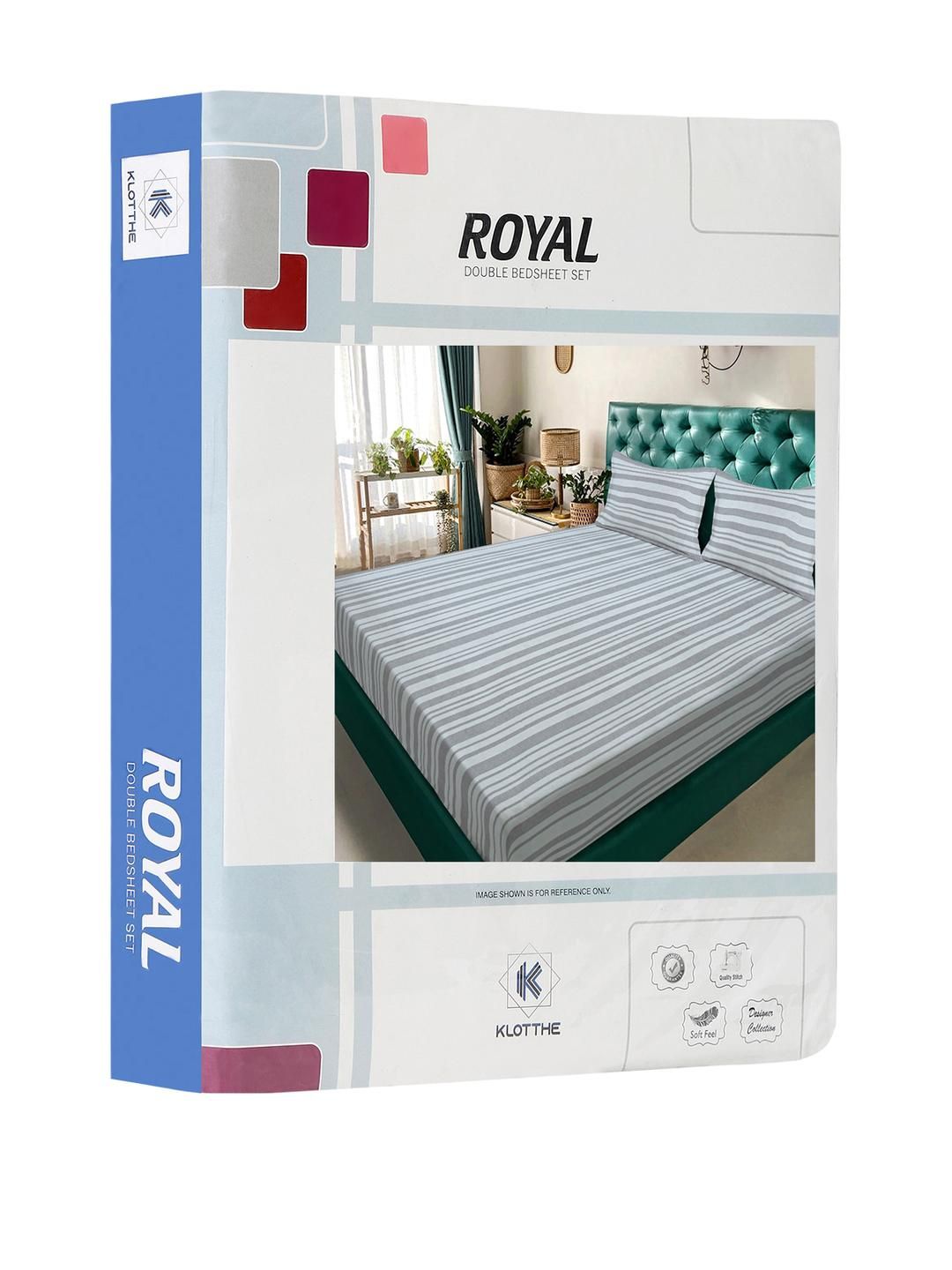 KLOTTHE Grey Striped Flat 300 GSM Polycotton Double Bedsheet With Pillow Covers