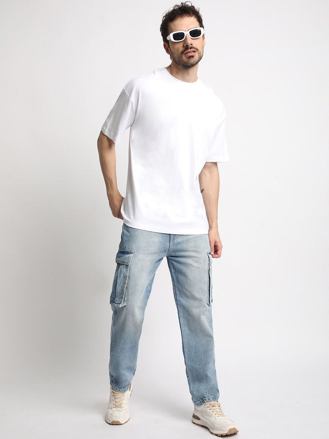 Bene Kleed Men Classic Relaxed Fit Light Fade Pure Cotton Cargo Jeans