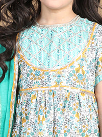 Cutiekins Girls Floral Printed Empire Gotta Patti Kurta with Sharara & With Dupatta