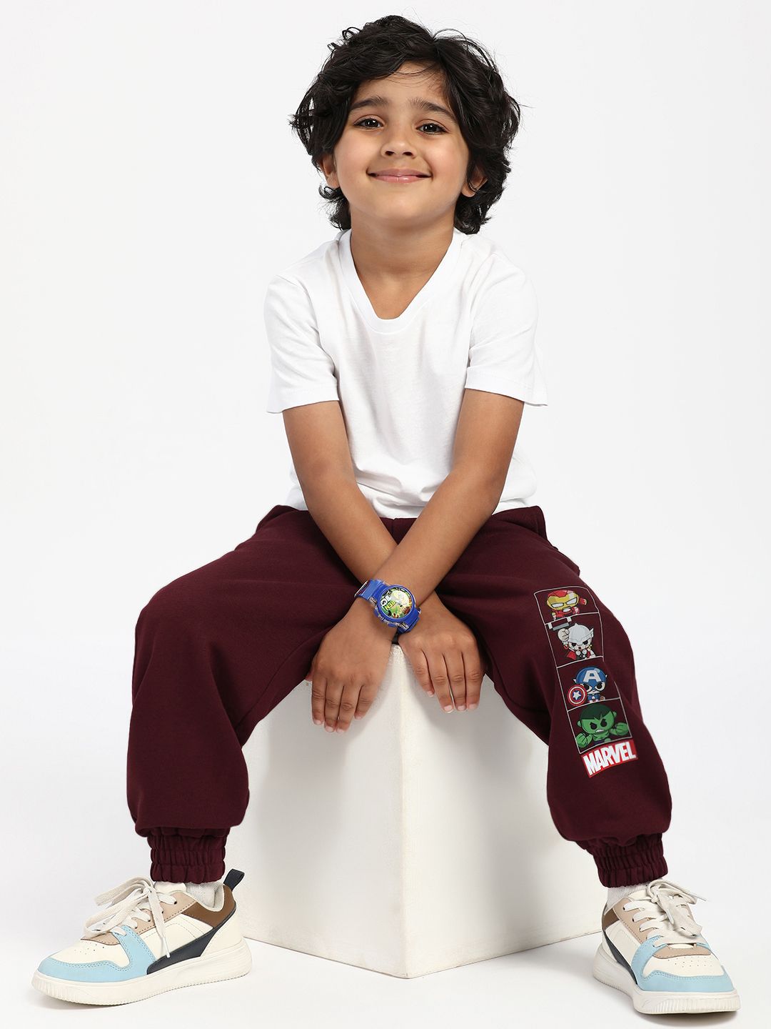 Nauti Nati Boys Marvel Printed  Mid-Rise Joggers