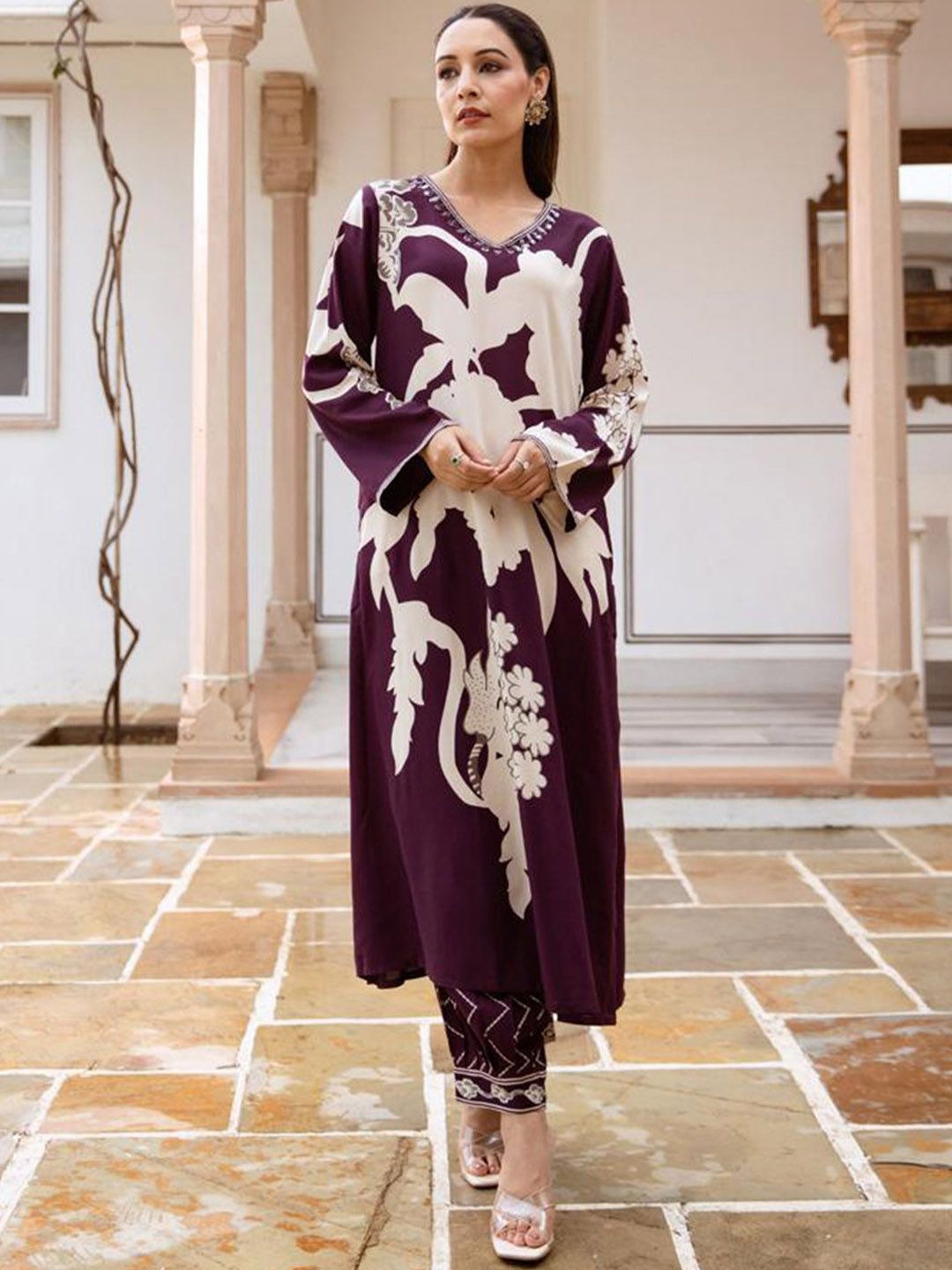 Indo Era Floral Printed Sequinned A-Line Kurta With Salwar