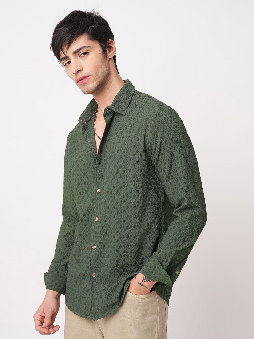 VASTRADO Men Classic Self Design Relaxed Fit Casual Shirt