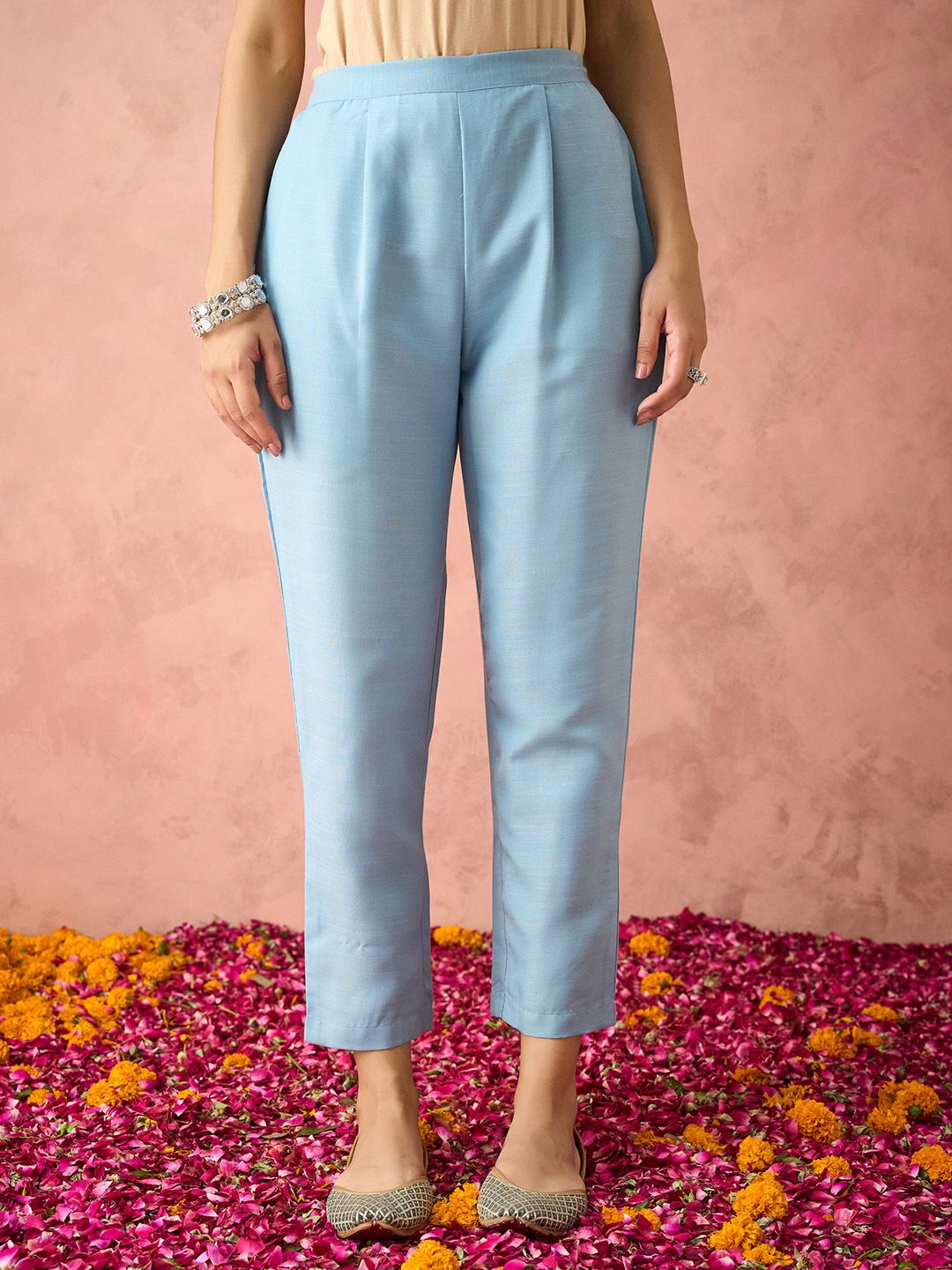 KALINI Floral Yoke Design Straight Thread Work Kurta with Trousers & Dupatta