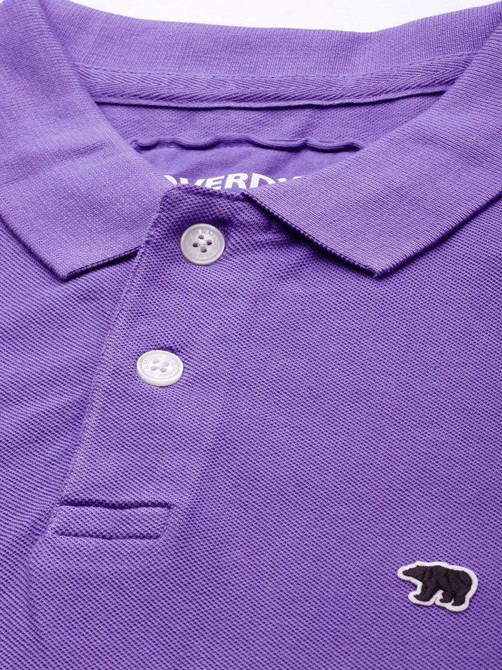 THE BEAR HOUSE Men Purple Polo Collar Pure Cotton Slim Fit T-shirt