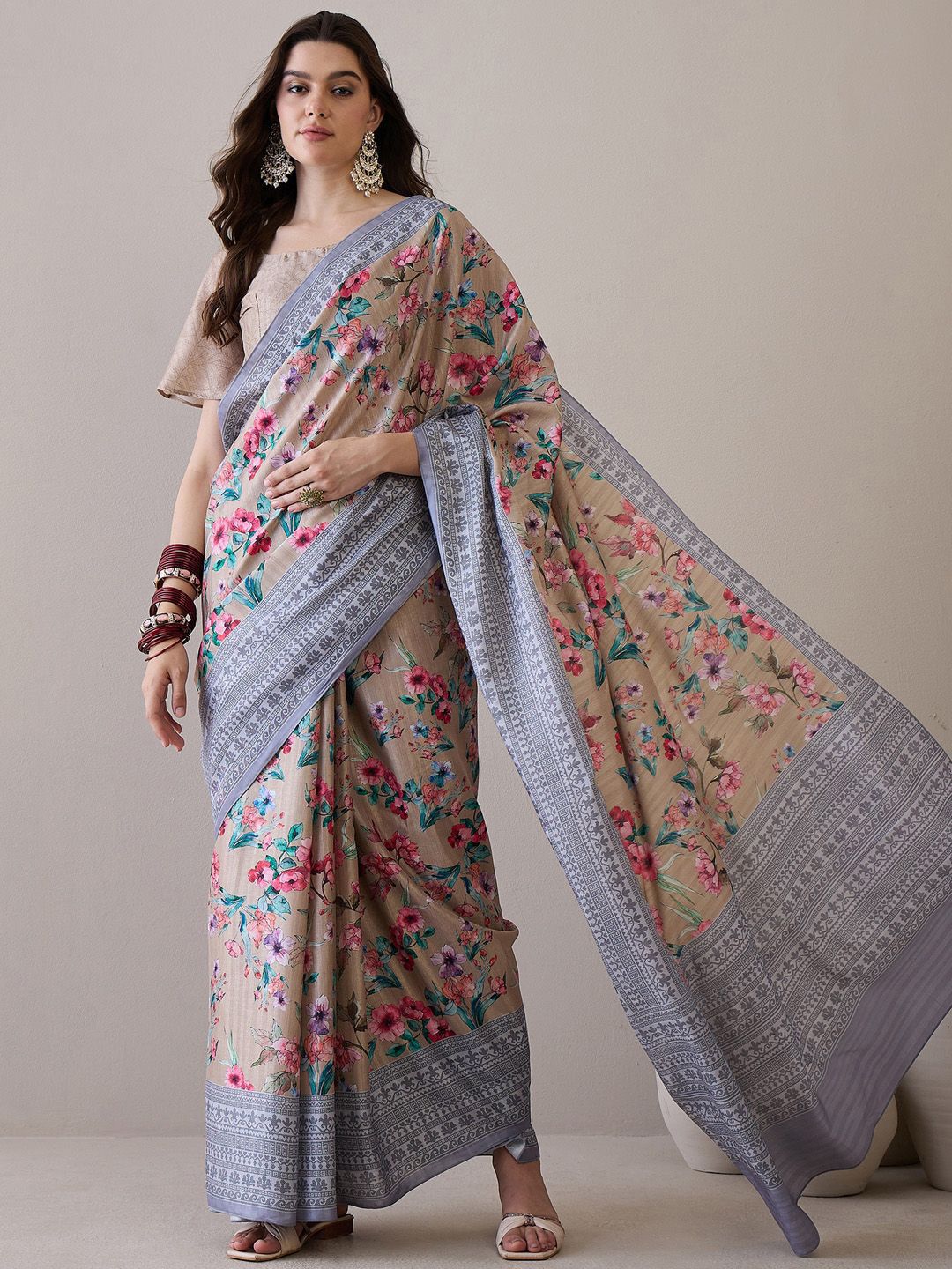 Saree mall Floral Silk Blend Bagru Sarees