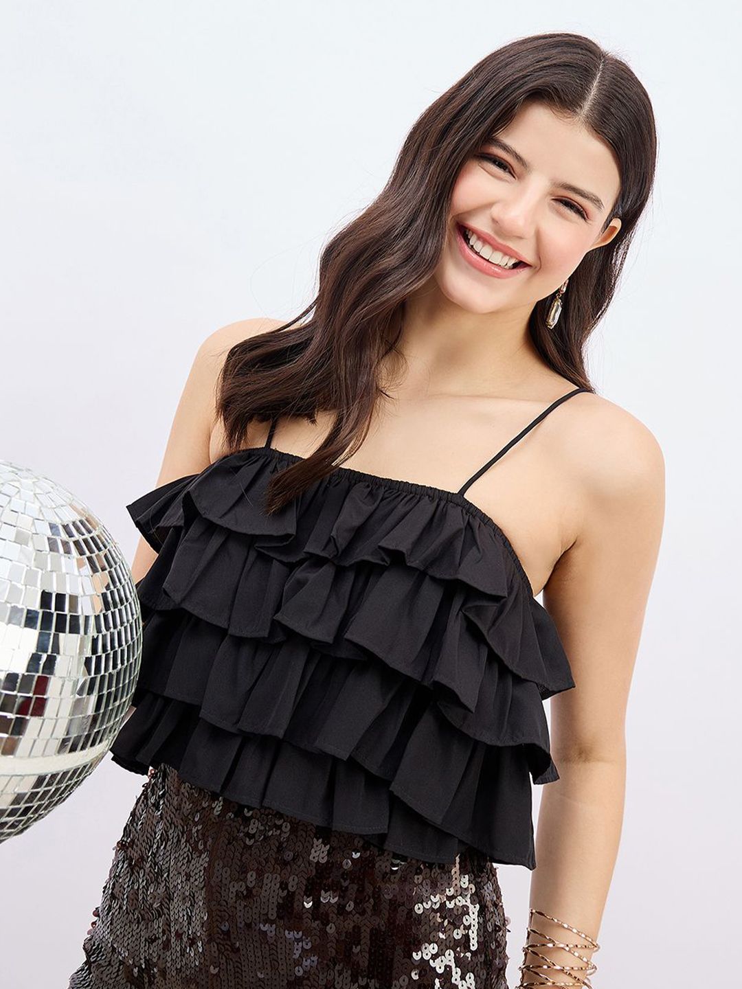 Berrylush Women Ruffles Fitted Crop Top