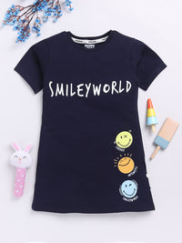 Happy Faces Kids Girls Typography Printed Pure Cotton Longline T-Shirt