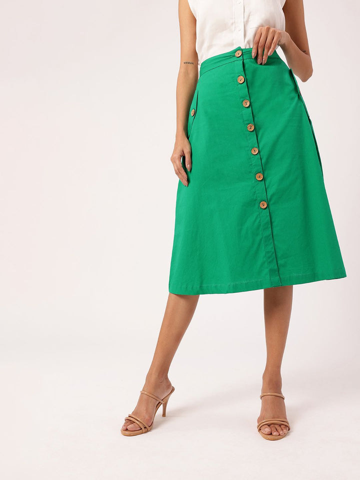 DressBerry Women Feminine Graceful Fresh Mock Button Pocket A-Line Skirt