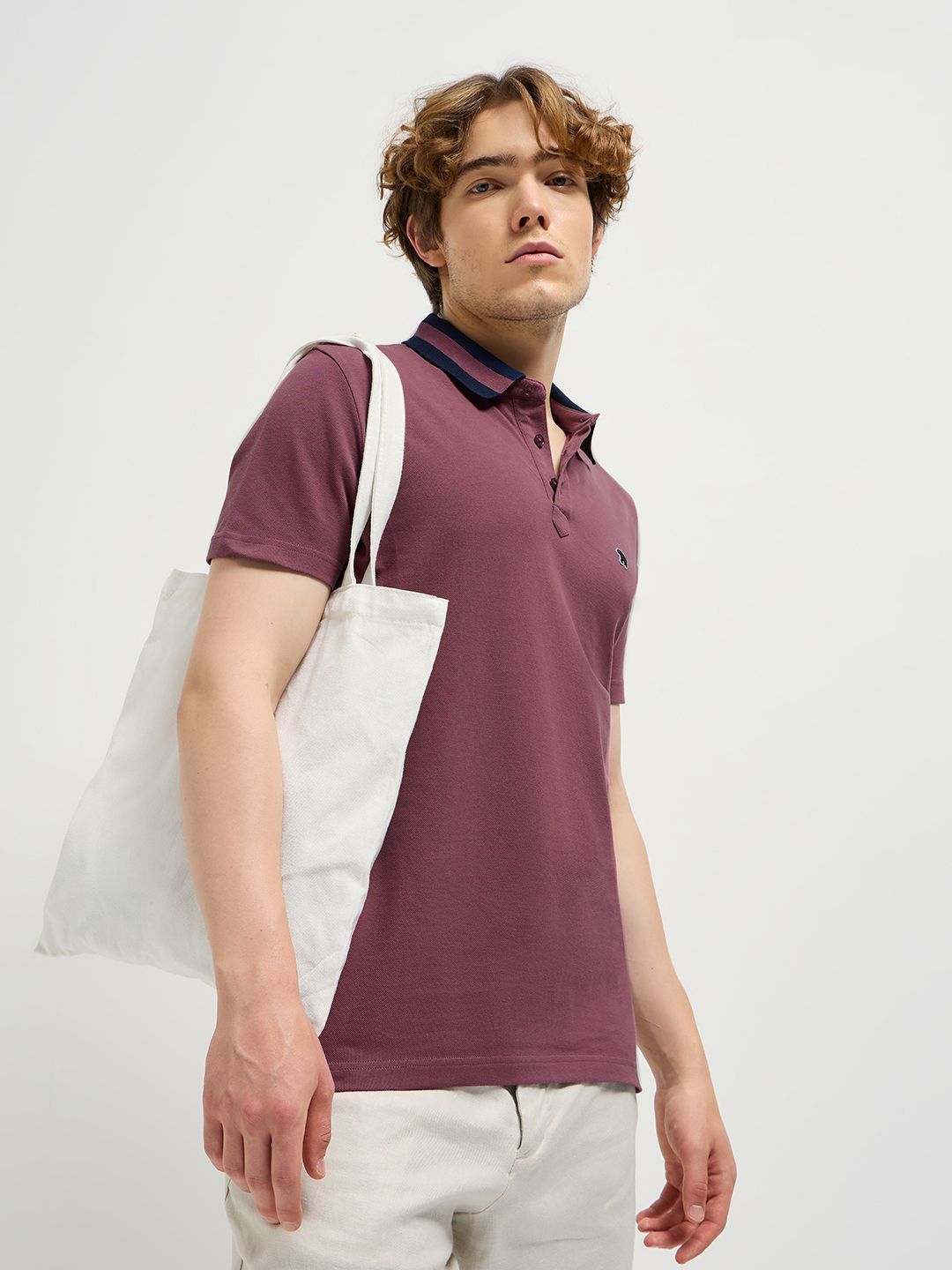 THE BEAR HOUSE Men Solid Polo Collar Pure Cotton T-shirt