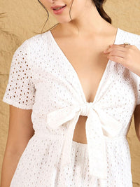 Berrylush Women V-Neck Self Design Cotton Playsuit