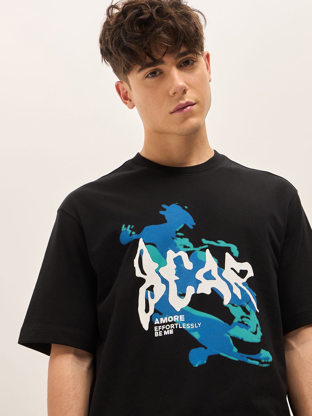 THE BEAR HOUSE Abstract Printed Drop Shoulder Sleeves Cotton Oversized T-Shirt