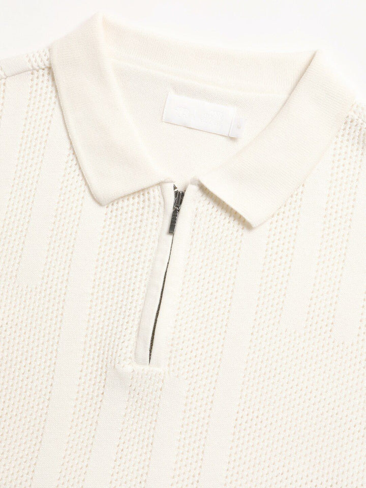 THE BEAR HOUSE Self Design Relaxed Fit Cotton Polo Collar T-shirt