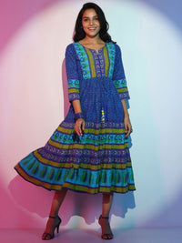 Libas Printed Layered Fit & Flare Midi Dress