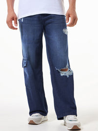 Bewakoof Men Wide Leg High-Rise Distressed Dark Jeans