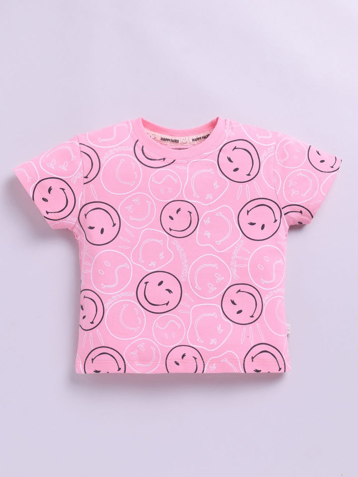 Happy Faces Girls Smiley Printed Pure Cotton T-shirt